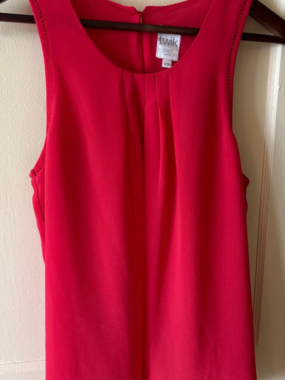 Twik by Simons Orange Pleated Front Back Button Tank Top Size M